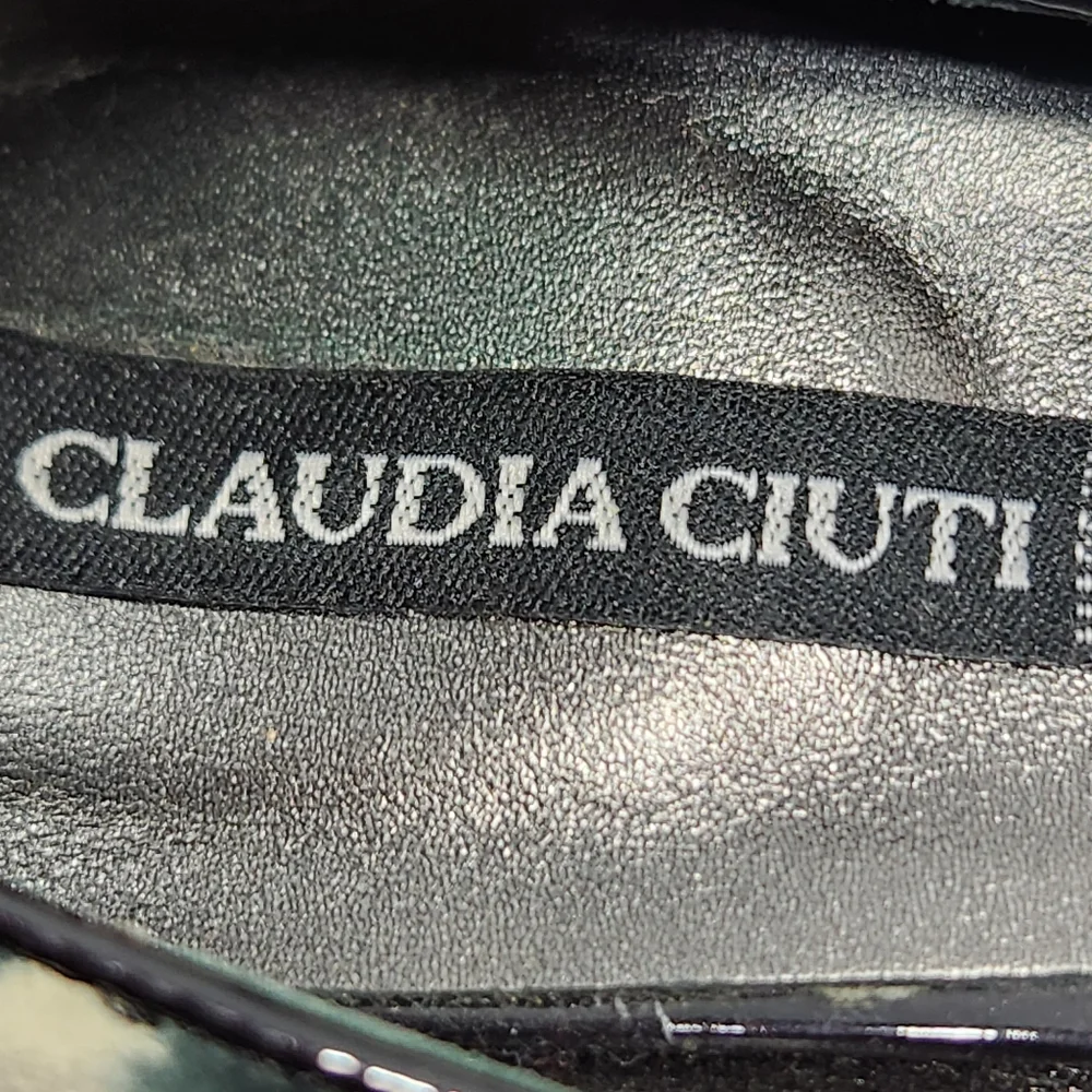 Claudia Ciuti Leather Blue & White Tie Dye Peep Toe Platform Heels Size 6M